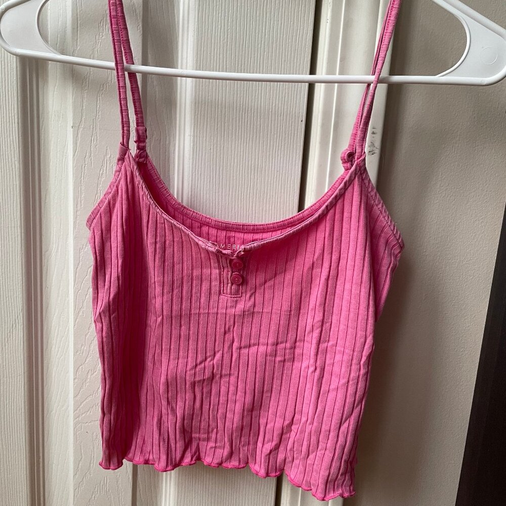 American Eagle XS Hot Pink Ribbed Crop Tank